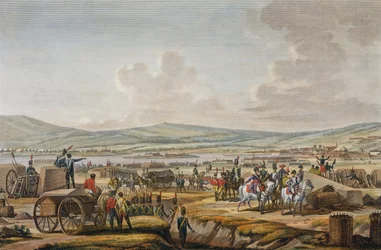 Napoléon visitant les travaux de siège à Dantzig conduit par le maréchal Le Febvre, 9 mai 1807, gravé par François Jacques Dequevauviller